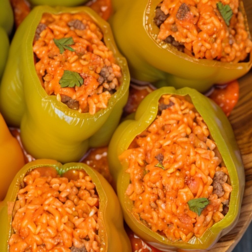 Перцы, фаршированные мясом и рисом в томатном соусе